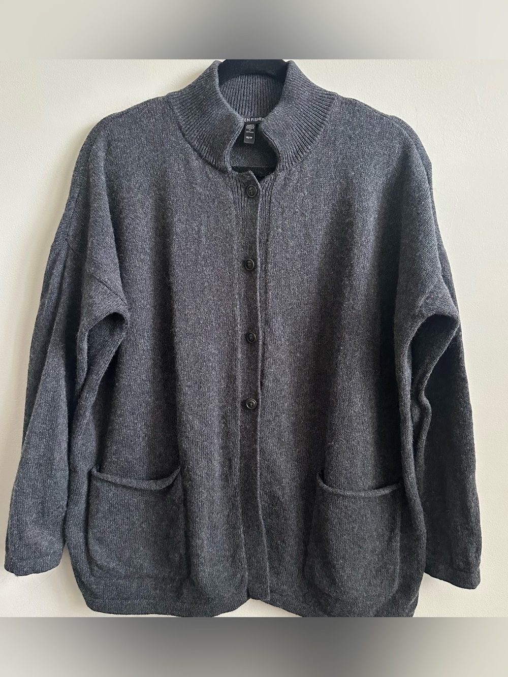 Eileen Fisher Charcoal Gray Button-Front Cardigan